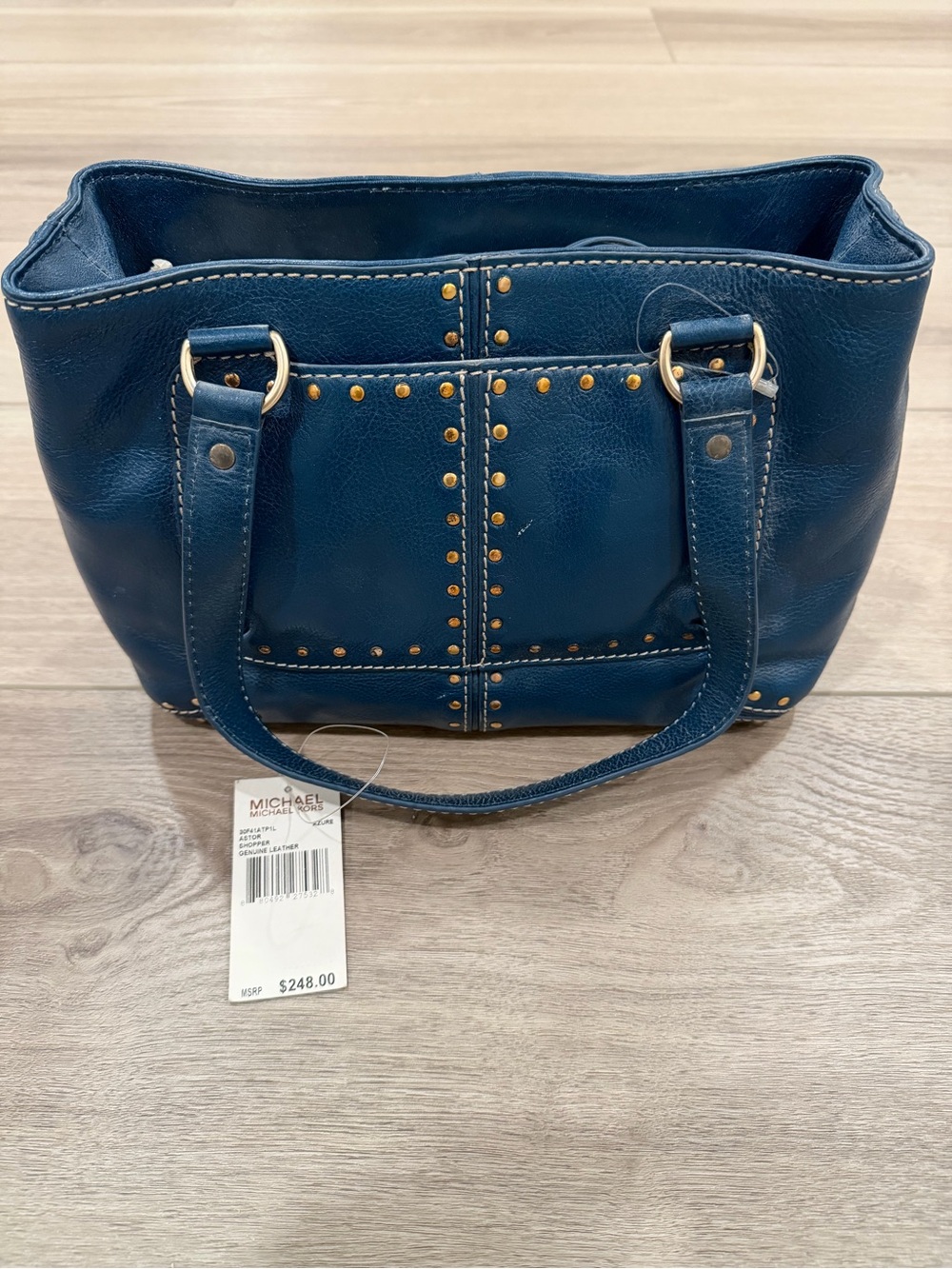 MICHAEL Michael Kors Teal Leather Shoulder Bag with Silver Studs 90s VTG $248